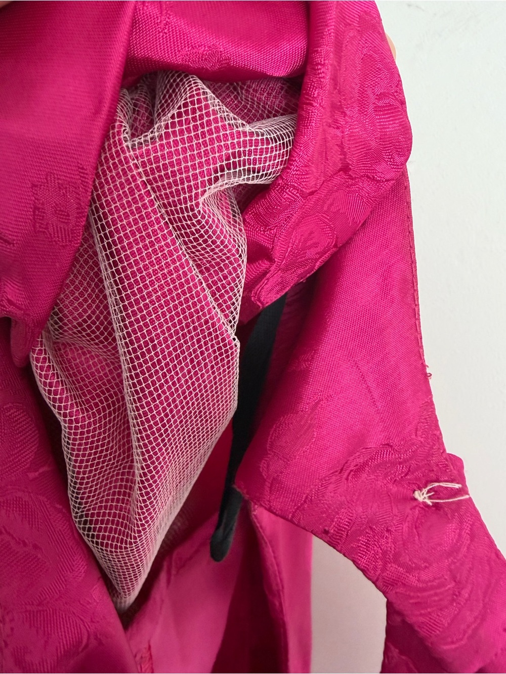 Vintage Fuchsia Rose Jacquard Basque Waist Puff Sleeve Dollcore Dress XS-S - Picture 7 of 12